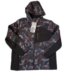 Free Country Boys Softshell Jacket XL 14/16 Black Gray Red Camo